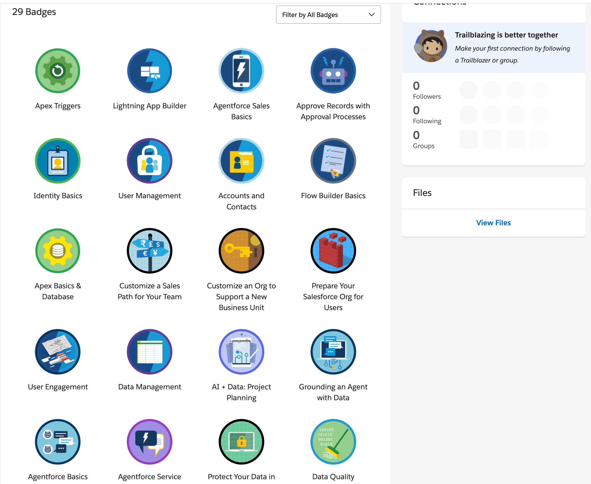 Collection of Salesforce Trailhead badges I've earned