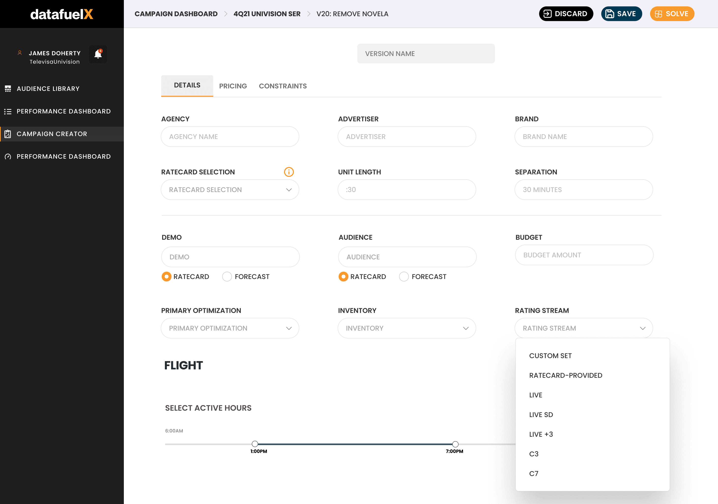Demo Data Insights filtering panel