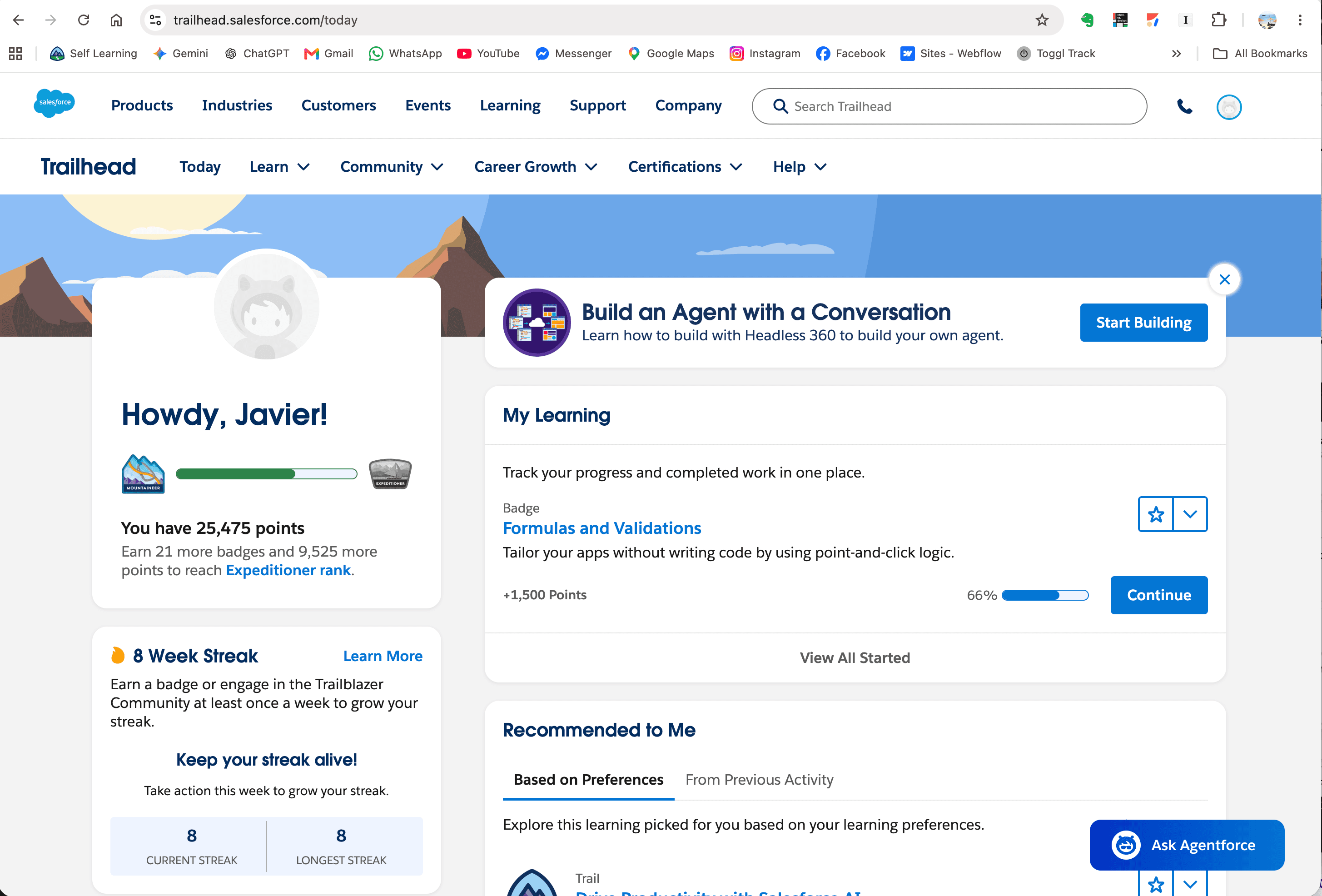 Screenshot of my Salesforce Trailhead profile
